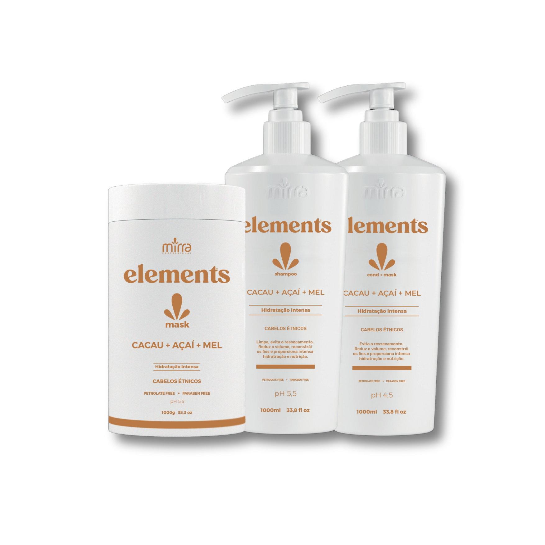 Kit Elements Cacau + Açai + mel - 1L - Mirra - Corolla Beauty Supply